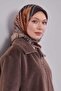 وشاح حريري منقوش باللون البني - 2