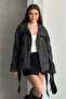Women's Belted Pocketed Tie-Detail Mock Neck Melton Coat - 3