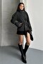 Women's Belted Pocketed Tie-Detail Mock Neck Melton Coat - 6