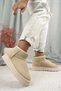 Women's Daily Boat Shoes Super Mini Thick Sole a Quality Sheepskin Suede Beige - 3