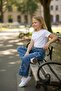 Girl's Wide-Leg Star Patterned 100% Cotton Elastic Denim Pants - 2