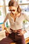Women's Striped Beige Plaid Camisole Blouse BLZ-19000588 - 2