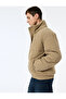 Mock Neck Long Sleeve Pocket Detailed Zippered Corded Fabric Velvet Winter Puffer Coat - 2