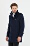 Men's Navy Blue Slim Fit Long Cashmere Coat - 6
