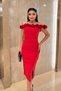 Atlas Fabric Floral Pearl Detailed Pencil Dress - Red - 5