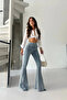 Ice Blue Extra Wide Leg High Waist in Leggings Form Stretch Fabric Spanish Jeans - 4
