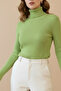 Slim Fit Turtleneck Sweater Women's Light Army Green Long Sleeve Slim Fit Turtleneck Sweater - 3