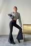 High Waist in the Form of Smoked Extra Wide Leg Leggings Stretch Fabric Spanish Jeans - 3