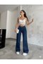 Adelina Stretch Fabric 90's Women's Dark Blue Super High Waist Wide Leg Denim Jeans Palazzo Pants - 4