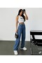 Eva Medium Blue Stretch Fabric Super High Waist Loose Jean Trousers. (Super High.) Wide Leg . - 5