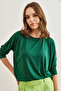 Women's Green Crew Neck Bat Flowy Viscose Blouse Blz- 19002588 - 4