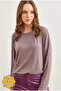 Women's Dark Mink Crew Neck Bat Flowy Viscose Blouse Blz- 19002588