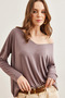 Women's Dark Mink Silver Stitching Detail V-Neck Viscose Blouse Blz- 19002747 - 4