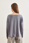 Women's Dark Gray Silver Stitching Detail V-Neck Viscose Blouse Blz- 19002747 - 6