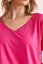 Women's Fuchsia Silver Stitching Detailed V-Neck Viscose Blouse Blz- 19002747 - 6