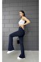 Women's Navy Blue Spanish Leg Crepe High Waist Lycra Recovery Leggings Pants - 2
