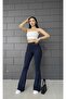Women's Navy Blue Spanish Leg Crepe High Waist Lycra Recovery Leggings Pants