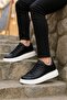 Black Leather Lace-Up High-Based Men's Sneaker