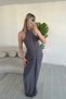 Women's Button Detailed Gathered Halter Neck Gray Maxi Dress