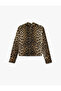 Long Sleeve Mock Neck Leopard Print Blouse - 5
