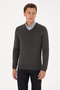 Men's Slim Fit V-Neck Anthracite Melange Basic Sweater 50313668-Vr081 - 3