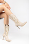 Women's Cowboy Boots - Pointed Toe with Gold Stud Detail and Thin Heel - 3