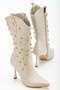 Women's Cowboy Boots - Pointed Toe with Gold Stud Detail and Thin Heel - 5
