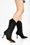 Women's Cowboy Boots - Pointed Toe with Gold Stud Detail and Thin Heel - 3