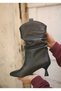 Varna Genuine Leather Ruched Detail Goblet Heeled Below-The-Knee Boots - 3