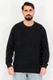Men Crew Neck Textured Long Sleeve Sweater, Black
