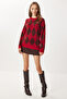 Baklava Patterned Fuzzy Effect Soft Sweater LFN0127 Burgundy Brown - 2