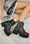 Women's Black Leather Thick Soled Drawstring - 3