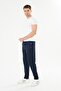 Men's Cotton Zippered Pocket Sweatpants Navy Blue 7814-L