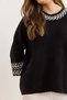 Women's Black Cuff Sleeve Detailed Three Quarter Knit Sweater Kzk-19000975 - 2