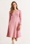 Women's Dusty Rose Button Detail Double-Breasted Midi Bell Dress Elb-19002031 - 6