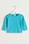 Baby Long Sleeve Top T-Shirt Unisex Blue with Snap Buttons on the Shoulder