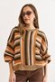 Women's Camel Crew Neck Color Detailed Batwing Knitwear Sweater Kzk-19001073 - 6