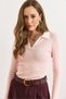 Women's Powder White Color Block Polo Neck Cotton Stretchy Blouse Blz-19003104 - 3