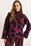 Women's Plum Mock Neck Thick Fleece-Lined Knitwear Sweater Kzk-19001076 - 5