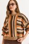 Women's Camel Crew Neck Color Detailed Batwing Knitwear Sweater Kzk-19001073 - 5