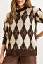 Women's Brown Baklava Pattern Fleece-Lined Thick Knitwear Sweater Kzk-19001075 - 3
