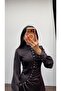 Women's Snap Button Detailed Long Sleeve Asymmetrical Cut Dress - 3