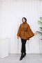 80 cm Length Cashmere Fabric Poncho with Belt and Button Details - 5