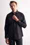 Black Half Italian Collar Long Sleeve Premium S Slim Fit Cotton Shirt 1004255198 - 3