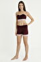Nova Plum Lace Detailed Dressing Gown Bustier Shorts Velvet Pajama Set - 4