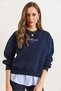Women's Navy Blue Shirt Detailed Fleece-Lined Thick Sweatshirt Swt-19000782 - 4