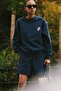 Women's Oversize Sweatshirt Piglet Bloom Printed Navy Blue – Crew Neck, 3 Thread Rastering - 2