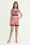 Nova Dusty Rose Lace Detailed Dressing Gown Bustier Shorts Velvet Pajama Set - 4