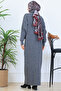 Corded Fabric Knitwear Dress N7080 Anthracite - 4