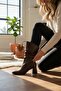 Brown Back Zipper Pointed Toe Thick Heel Rubber Sole Women's Boots - 3